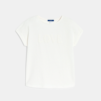 تيشيرت مزين برسالة بأكمام قصيرة، باللون الأبيض للأولاد